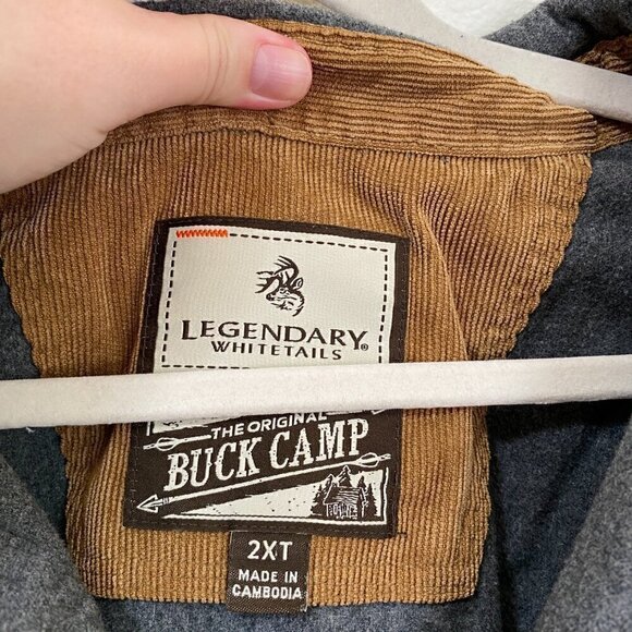 Legendary White Tails 2XT Buck Camp Flannel Shirt Gray With Tan Corduroy Trim - Picture 4 of 7